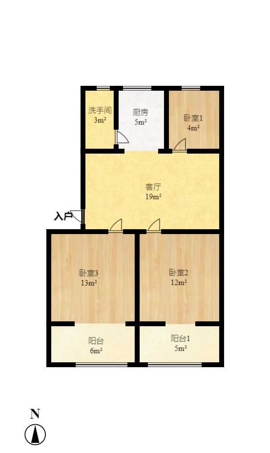 麻园湾测试所  3室1厅1卫    2000.0元/月户型图