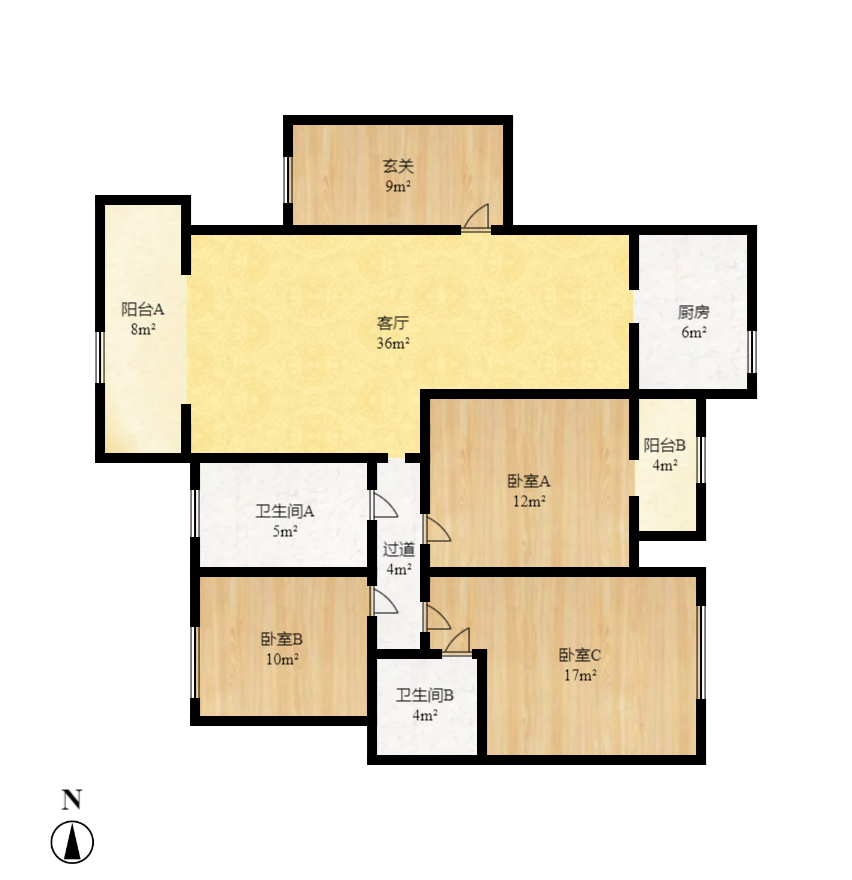 高林金三华邸 2室2厅1卫 1700.0元/月 高林金三华邸 2室2厅1卫 1700.0元/月户型图
