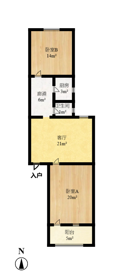 长坡社区  2室1厅1卫   1700.00元/月户型图