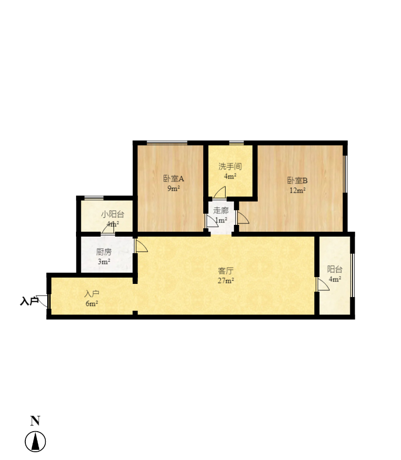 阳光城尚东湾青云苑  2室1厅1卫    2200.0元/月户型图