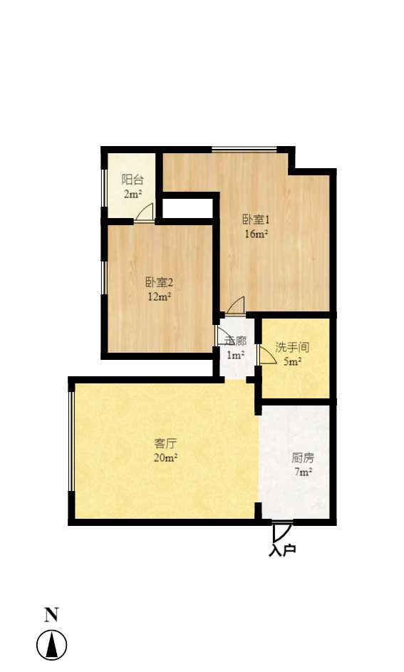 西子一间  2室2厅1卫    2100.0元/月户型图