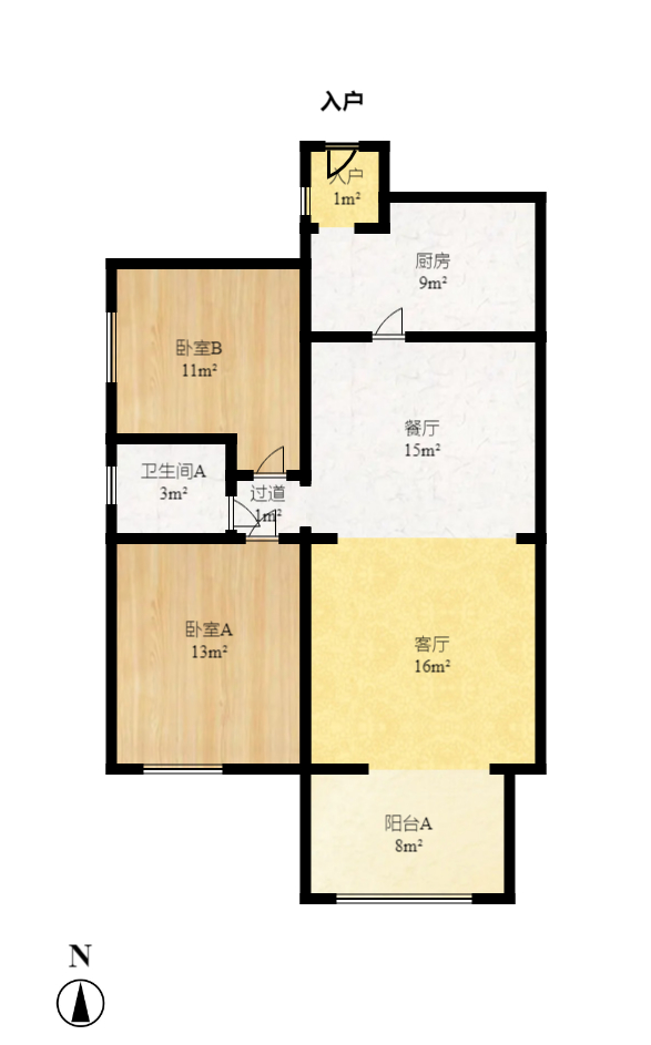 森林城  2室1厅1卫   1850.00元/月户型图