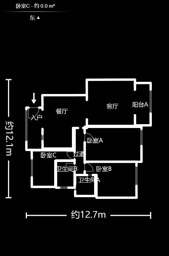 华银天际  3室2厅2卫   2200.00元/月户型图