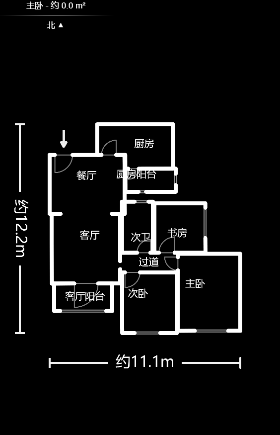 恒大御景湾  3室2厅1卫    3200.0元/月户型图