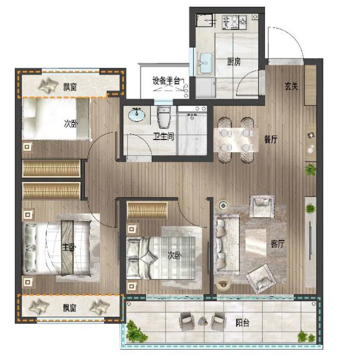 恒大未来城  3室2厅1卫   1600.00元/月室内图1