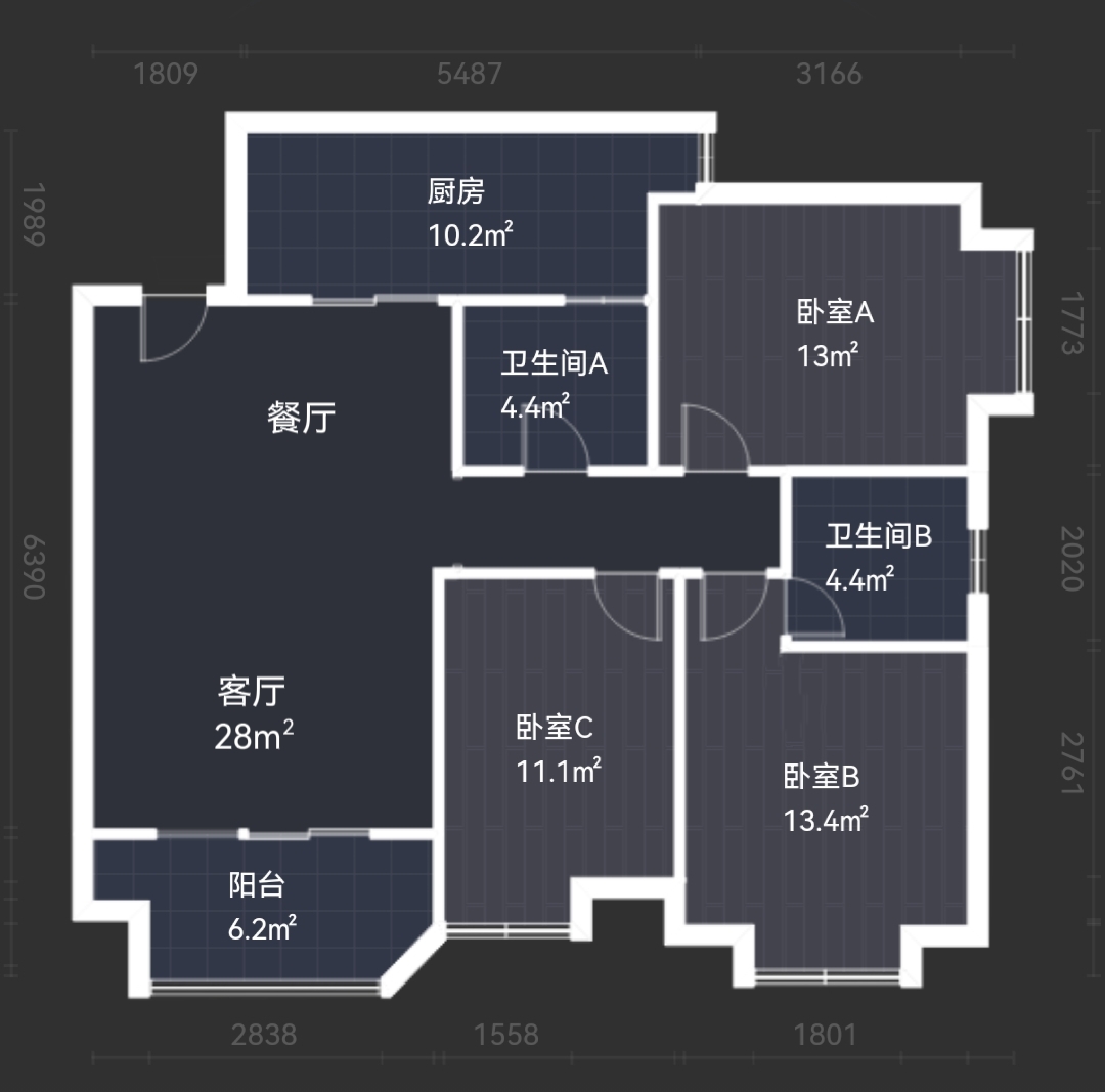 华城泊郡  3室2厅2卫   242.00万户型图