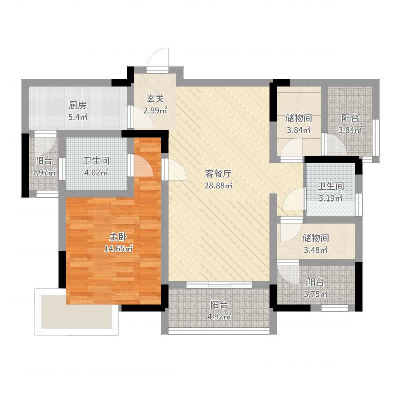 东成樽品首尔  1室1厅1卫   2000.00元/月室内图1