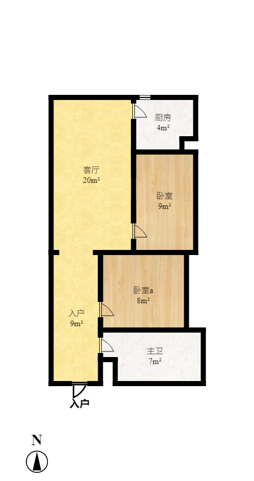 明城公寓  2室1厅1卫   1400.00元/月户型图