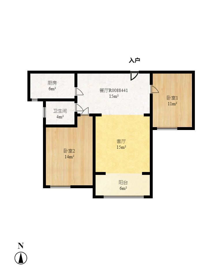 水木华麓 1室2厅1卫 2000.0元/月 水木华麓 1室2厅1卫 2000.0元/月户型图