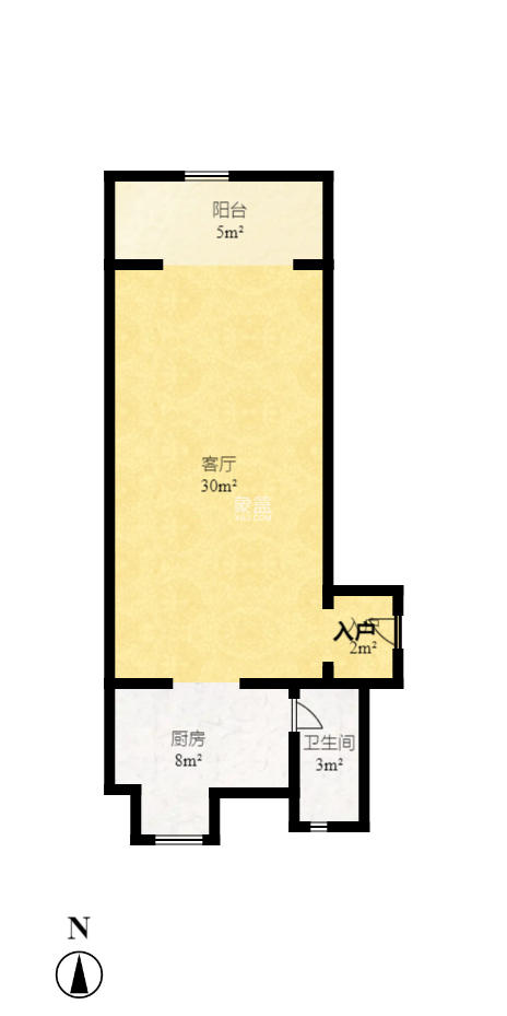 长坡社区  1室1厅1卫    1300.0元/月户型图