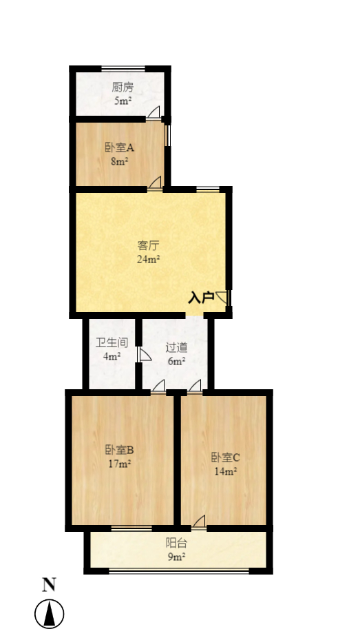 植物油宿舍  2室1厅1卫   1700.00元/月户型图