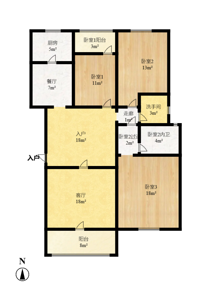 锦湘国际星城二期（锦雅苑）  3室1厅1卫    2800.0元/月户型图