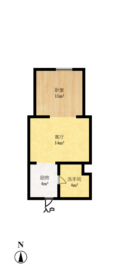 西子一间  1室1厅1卫    1600.0元/月户型图