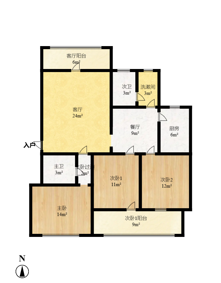 杏林小区  3室2厅1卫    2000.0元/月室内图1