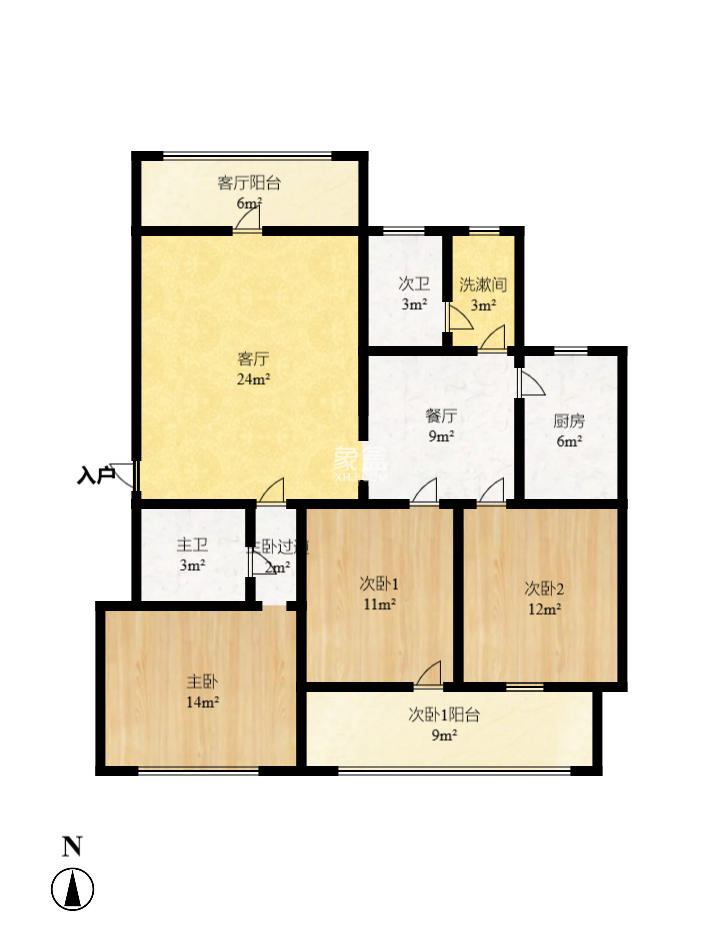 杏林小区 3室2厅1卫 2000.0元/月 杏林小区 3室2厅1卫 2000.0元/月户型图