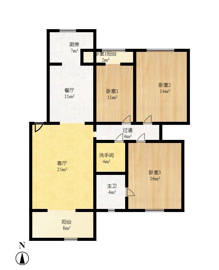 怡景民居 3室2厅1卫 1700.0元/月 怡景民居 3室2厅1卫 1700.0元/月户型图