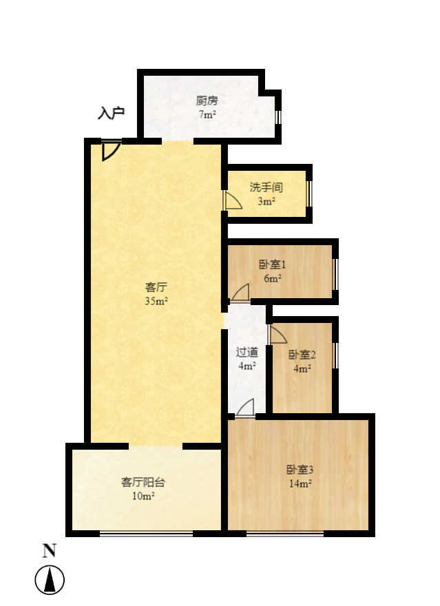 萬博匯  3室1廳1衛(wèi)    3800.0元/月戶型圖