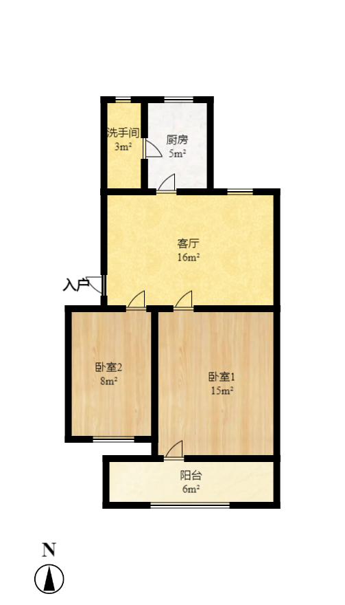 王公塘社区  2室1厅1卫    1400.0元/月户型图