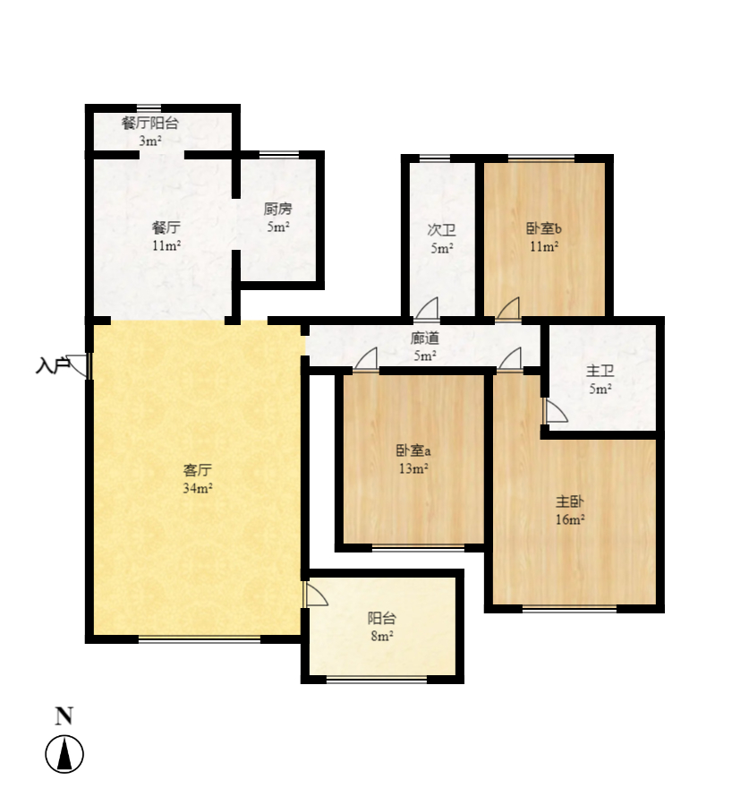 山水英伦  3室2厅2卫   85.00万室内图1