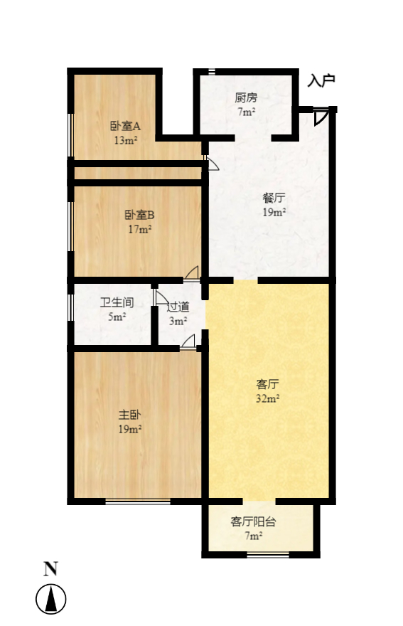 诚兴园 3室2厅1卫 2400.0元/月 诚兴园 3室2厅1卫 2400.0元/月户型图