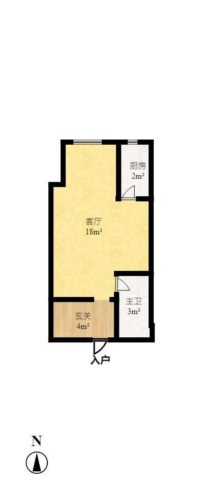湖湾世景  1室1厅1卫   1300.00元/月户型图