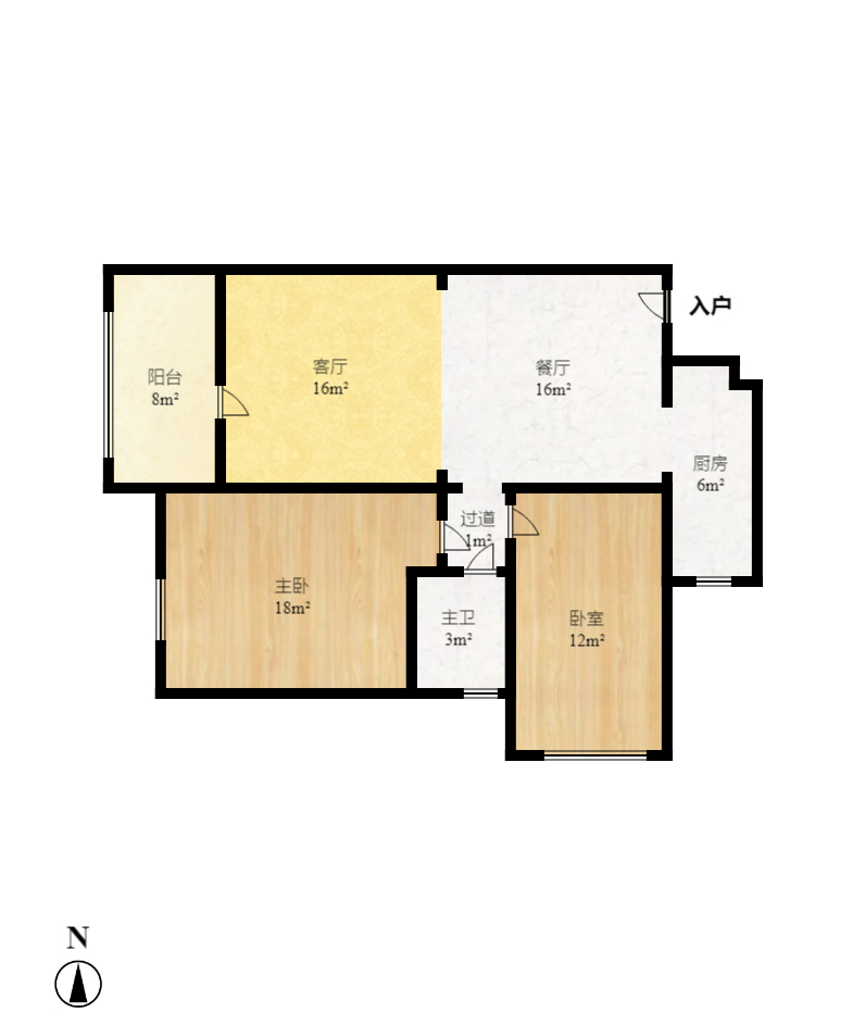 华盛新外滩 3室1厅1卫 3300.0元/月 华盛新外滩 3室1厅1卫 3300.0元/月户型图
