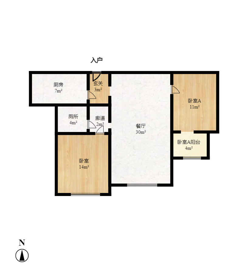中建麓山和苑  2室2厅1卫   1700.00元/月户型图