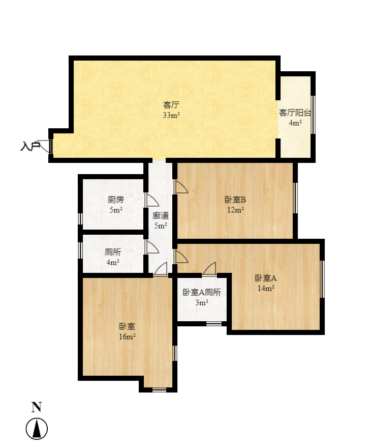 兰亭湾畔  3室2厅2卫   3000.00元/月户型图