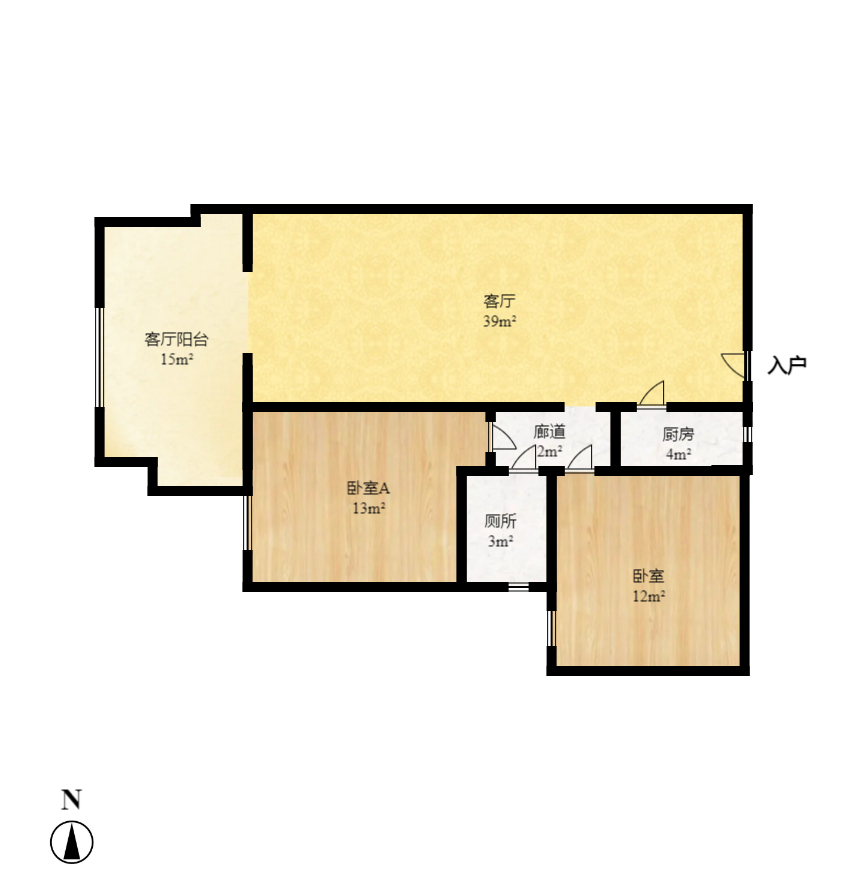 江山帝景哈佛  2室2厅1卫   2000.00元/月户型图