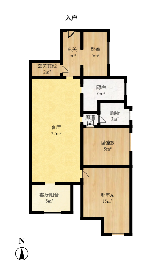 云栖谷  3室2厅1卫   80.00万室内图1