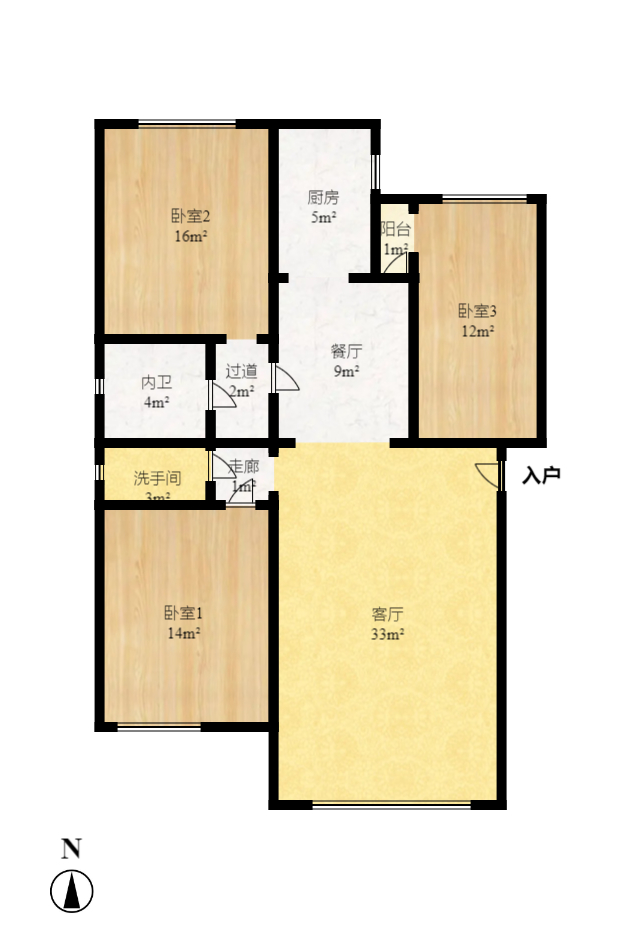 东方新城  3室2厅2卫   3200.00元/月户型图