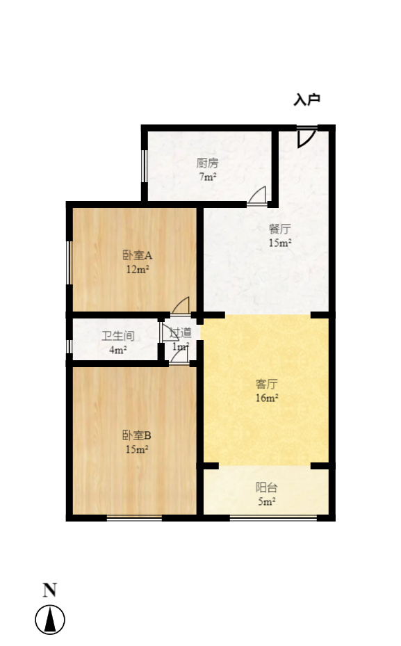 高林金三华邸  2室2厅1卫   1600.00元/月户型图