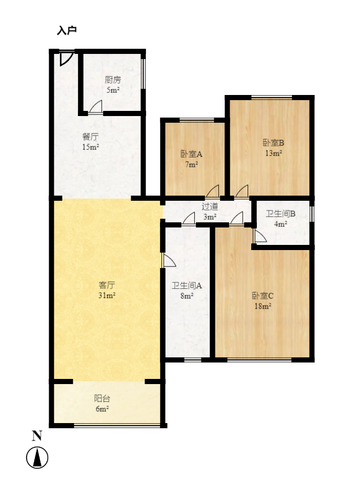 天麓商住楼  3室2厅2卫   150.00万室内图1