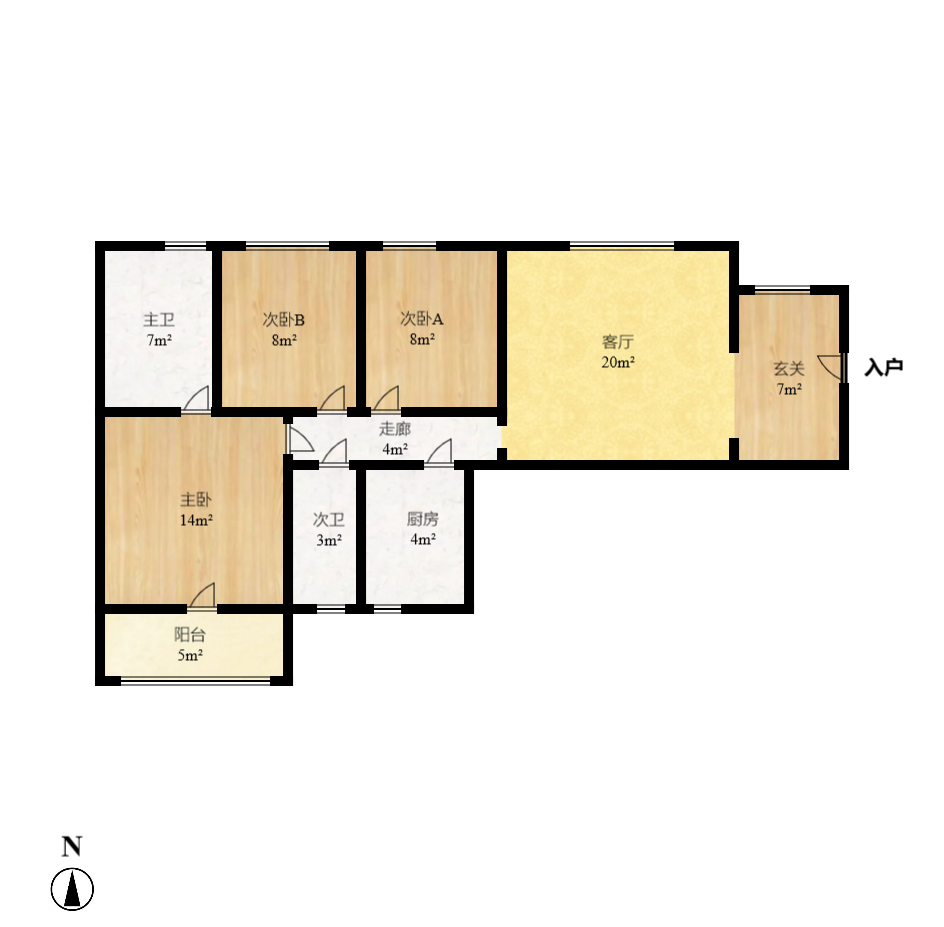 锦璨家园  3室2厅2卫   1600.00元/月户型图