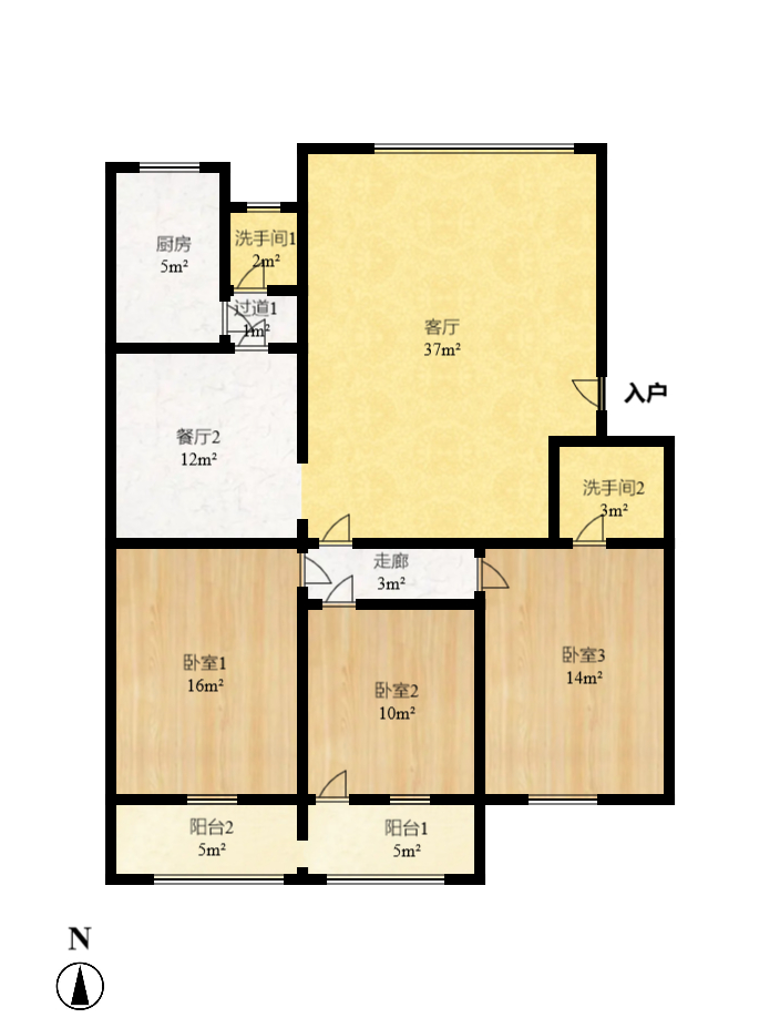 三湘小区  3室2厅2卫    1800.0元/月户型图