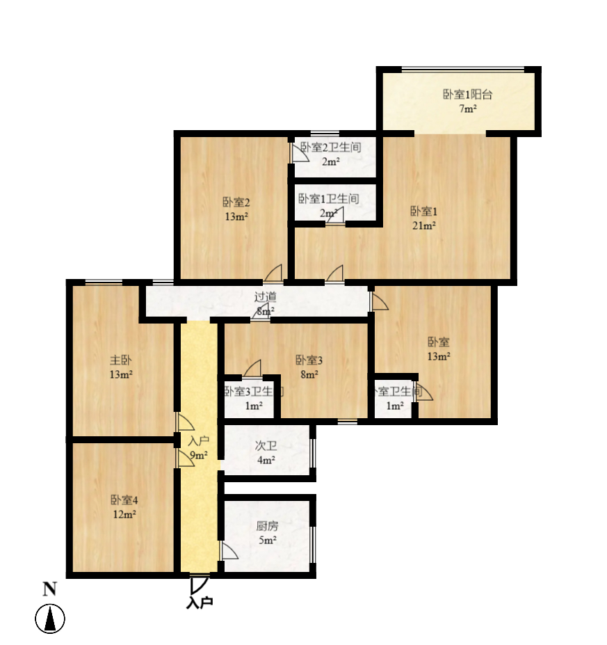 万顺家园  3室1厅1卫   3200.00元/月户型图