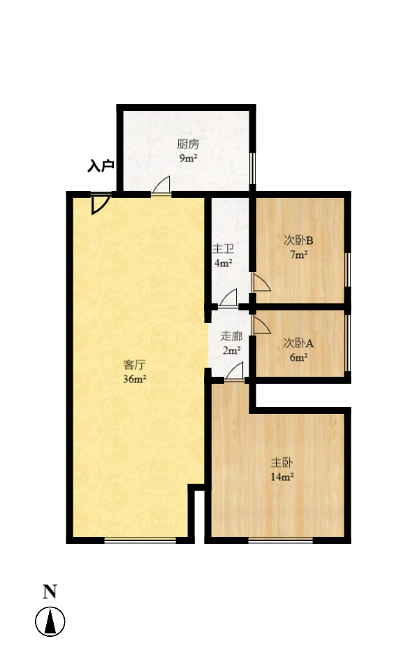 山水嘉园  3室2厅1卫   1700.00元/月户型图
