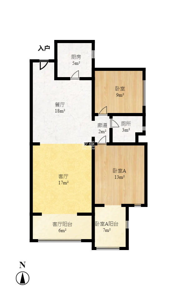 荣升家园（湘江熙岸）  2室1厅1卫    2200.0元/月室内图1