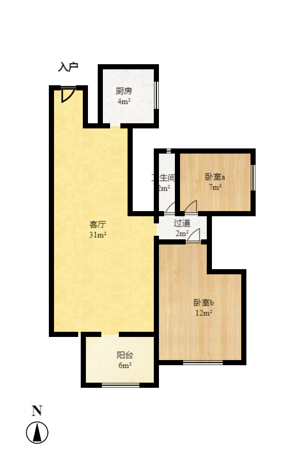 鑫天格林香山  3室2厅1卫   1800.00元/月户型图