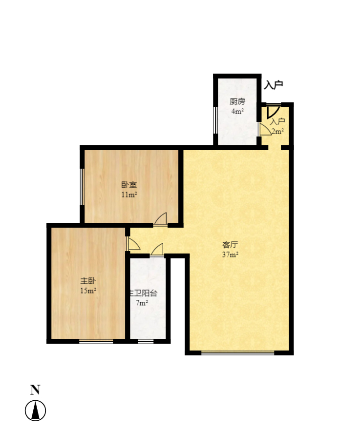 蝴蝶谷 2室2厅1卫 1480.0元/月 蝴蝶谷 2室2厅1卫 1480.0元/月户型图