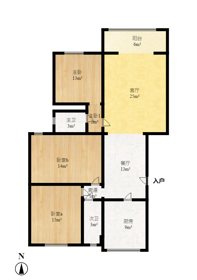麓谷E家人  3室2厅2卫   2500.00元/月户型图