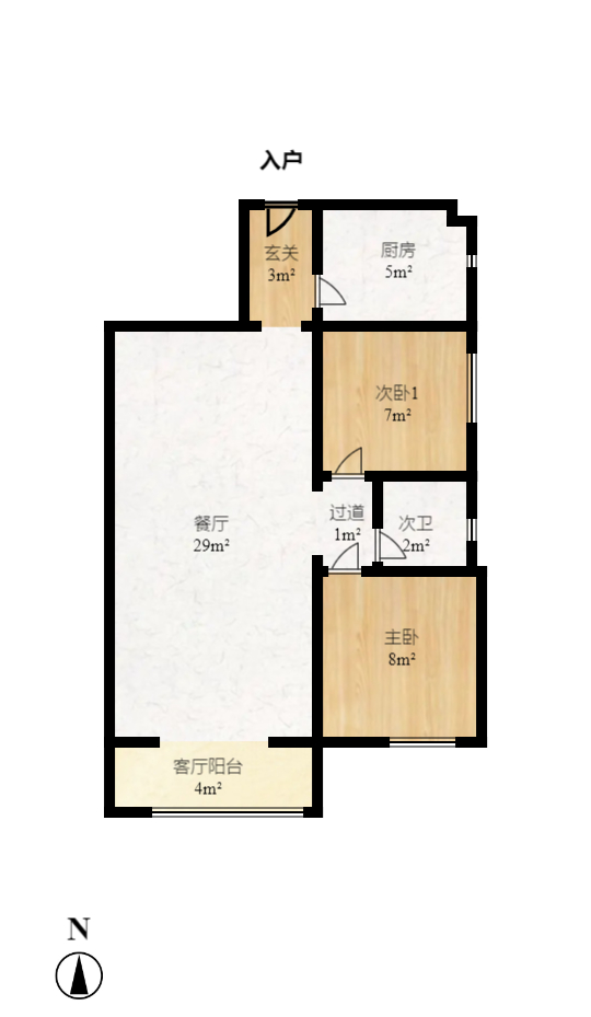 谷山庭院  2室2厅1卫   1700.00元/月户型图