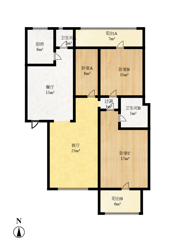 富湘园 3室2厅1卫 2700.0元/月 富湘园 3室2厅1卫 2700.0元/月户型图