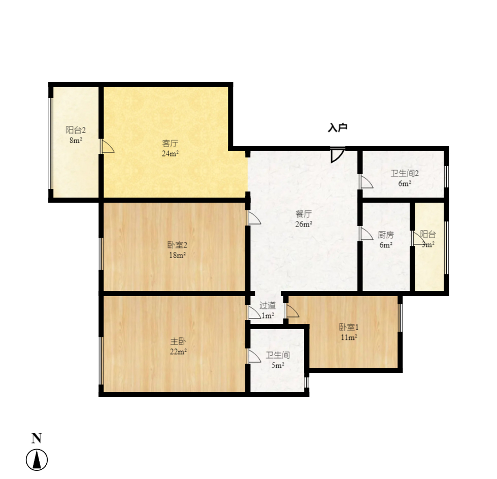 珠江花城二期扶水岸  3室2厅2卫    2500.0元/月户型图