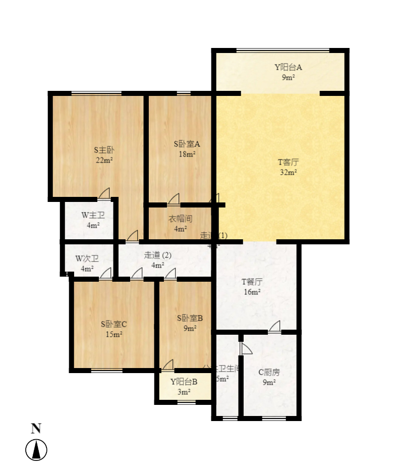 泰禹家园（彩云之翼家园一期、二期、三期）  4室2厅1卫    2800.0元/月户型图