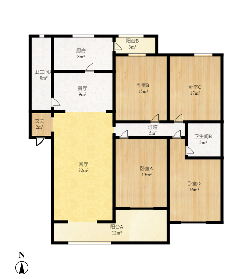 学府华庭 4室2厅2卫 2500.0元/月 学府华庭 4室2厅2卫 2500.0元/月户型图