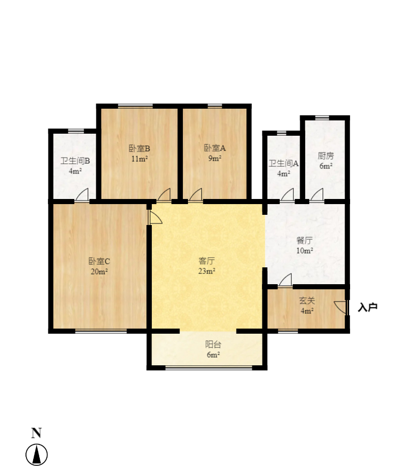 金色溪泉湾  3室2厅2卫   1200.00元/月户型图