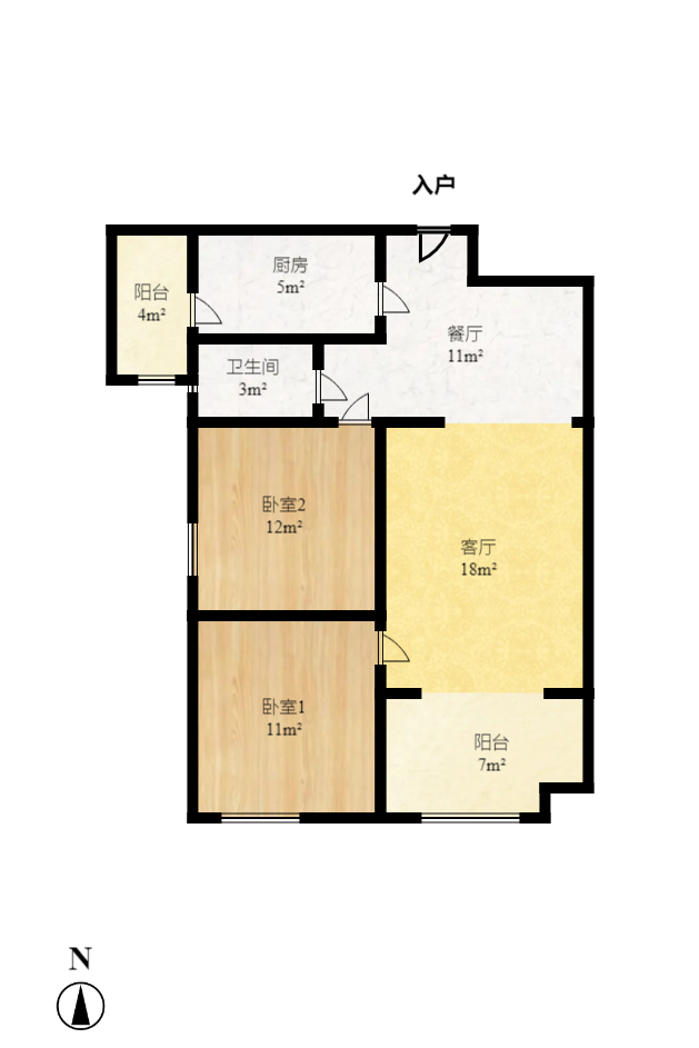 钱隆世家  2室2厅1卫    2400.0元/月户型图