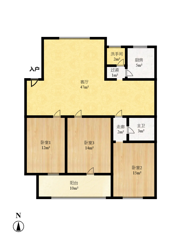 鸿景苑 3室2厅1卫 7000.0元/月 鸿景苑 3室2厅1卫 7000.0元/月户型图