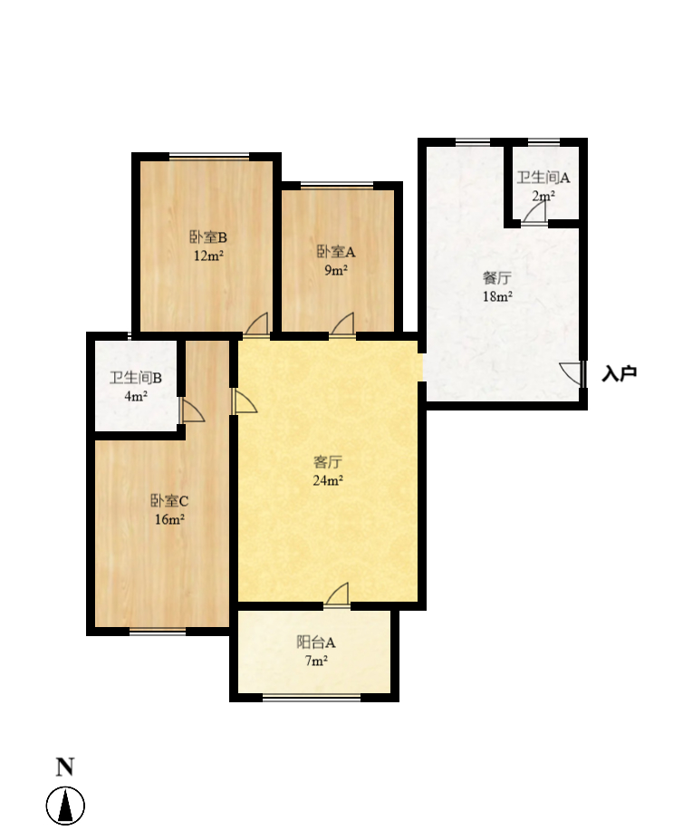 翡翠云天  3室2厅2卫    1700.0元/月户型图